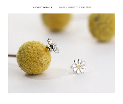 Real 925 Sterling Silver bee flower Earrings Women Simple Fashion Wedding Jewelry Accessories