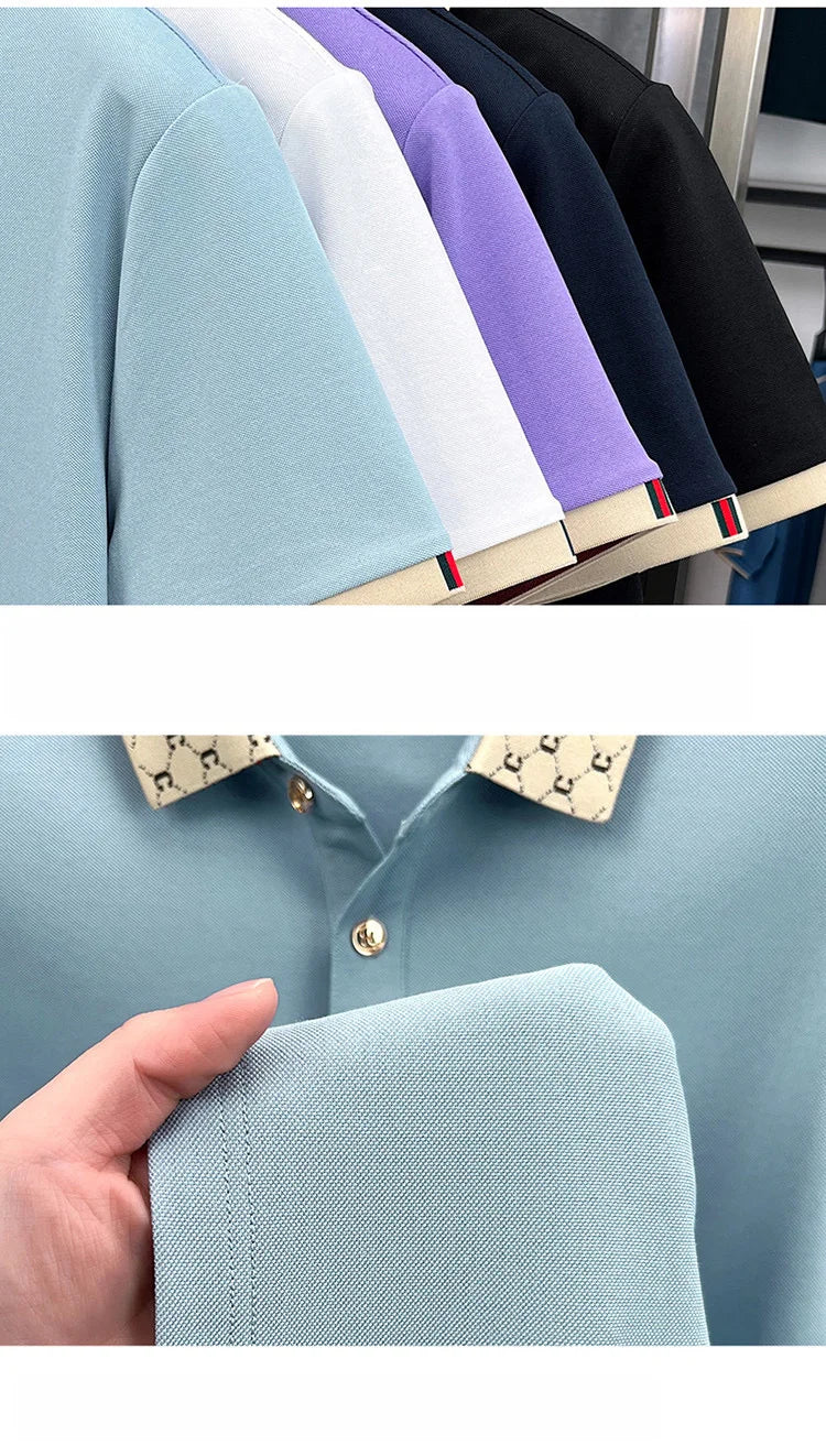 Fashionable men's bee embroidered polo shirt short sleeved brand new 2025 summer T-shirt jacquard collar comfortable casual top
