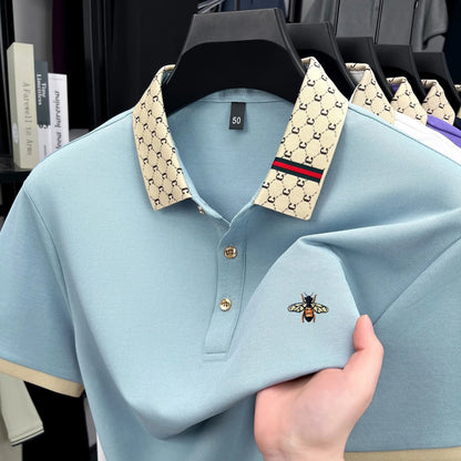 High quality honey bee embroidered short sleeve men polo shirt summer new T-shirt brand letter jacquard lapel casual trendy top