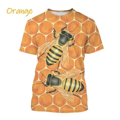 Insect Bee Graphic T Shirt for Men 3D Hive Honey Honeycomb Printing Tee Shirts Kawaii Cute Kids y2k Tops Womens Clothing T-shirt