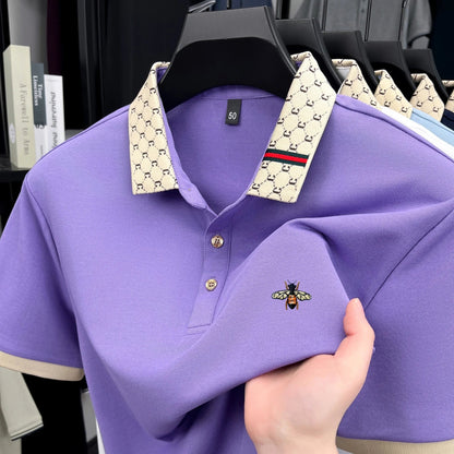 High quality honey bee embroidered short sleeve men polo shirt summer new T-shirt brand letter jacquard lapel casual trendy top