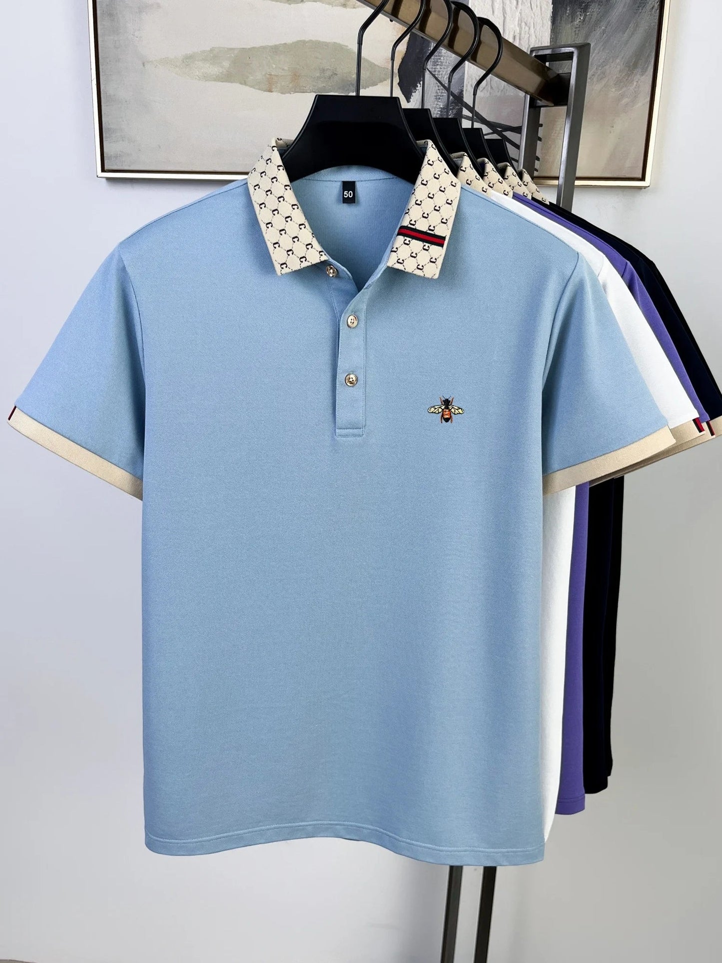 High quality honey bee embroidered short sleeve men polo shirt summer new T-shirt brand letter jacquard lapel casual trendy top