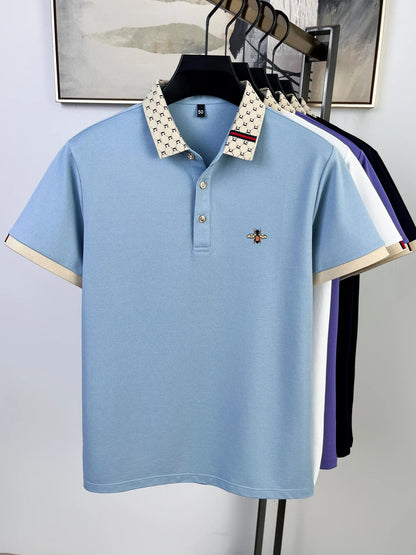 High quality honey bee embroidered short sleeve men polo shirt summer new T-shirt brand letter jacquard lapel casual trendy top