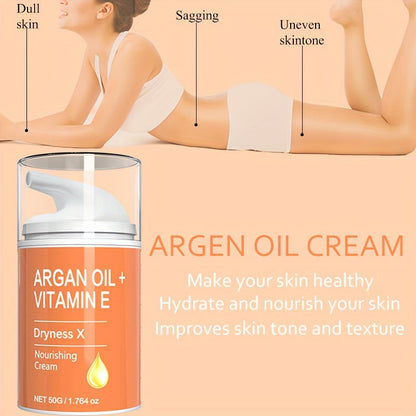 Unscented Argan Oil & Vitamin E Nourishing Cream 1.764oz - Hydrating Unscented Body Moisturizer for Dry Skin with Honey, Jojoba & Caffeine - Compact Firming & Lifting for All Skin Types, Unisex Adult