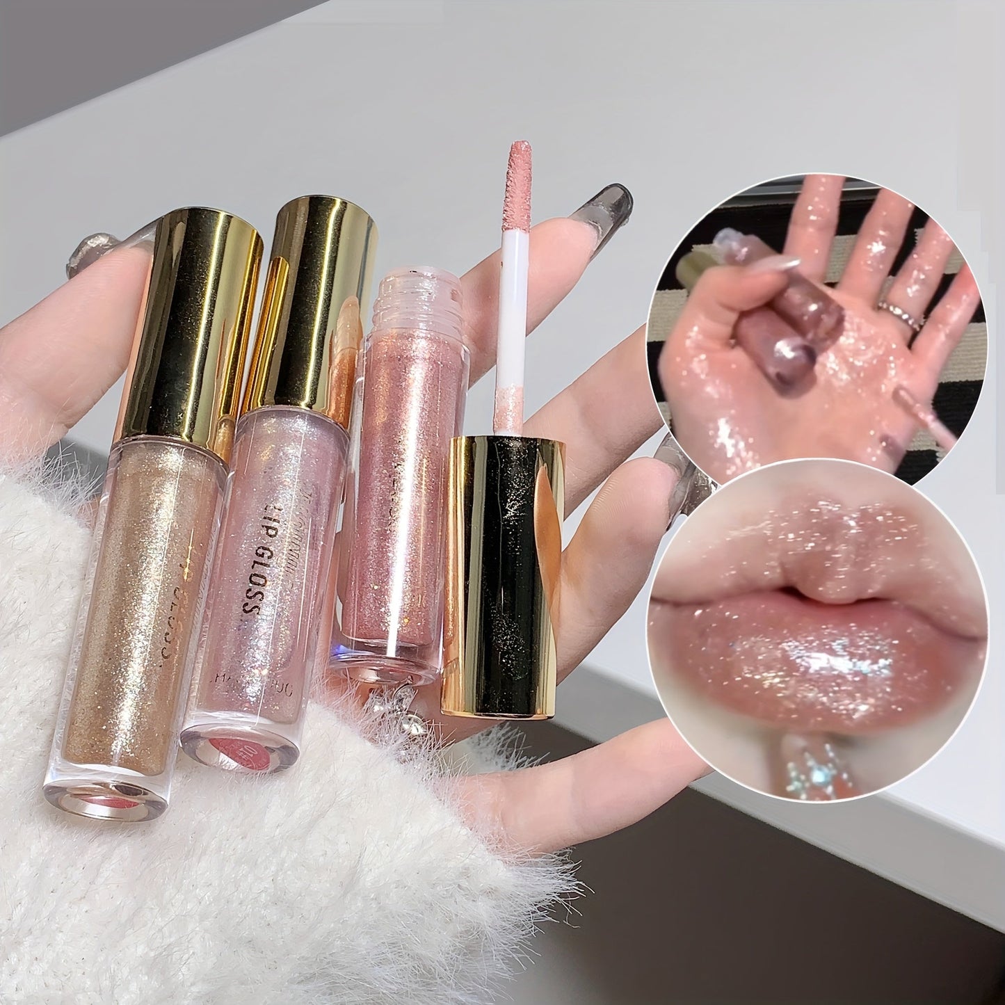 Small Ice Hydrating Plumping Sparkling Lip Honey Lip Glaze Moisturizing Nourishing Water Light Mirror Dewy Lip Golden Fine Flash Pearlescent Galaxy Lip Gloss Tinted Lip Balm Valentine's Day Gifts