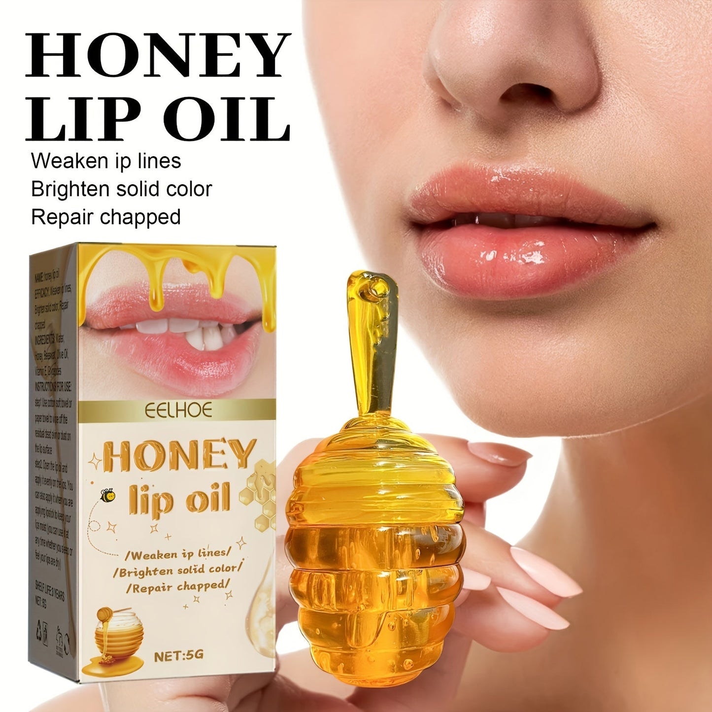 Honey Lip Oil - Nourishing Lip Care for Fade Lip Lines, Restorative Hydration, Soothing Cracked Skin - Liquid Honey Balm for Radiant, Long-lasting Glow
