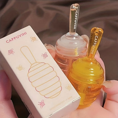 Honey Jar Lip Oil, Honey Lip Care Oil Lipstick Peach Flavor, Long Lasting Moisturizing Sleep Lip Mask For Lip Daily Care With Plant Squalane